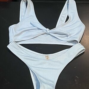 Light Blue Ribbed Bikini Set
